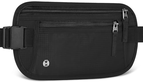 Aucuu Sac Banane de Voyage avec RFID Blocage, Sac Banane de Antivol Ultra Fin pour Homme Femme, Ceinture de Voyage de Sécurité Invisible Réglable pour Telephone, Passeport, Espèces, Carte de Crédit