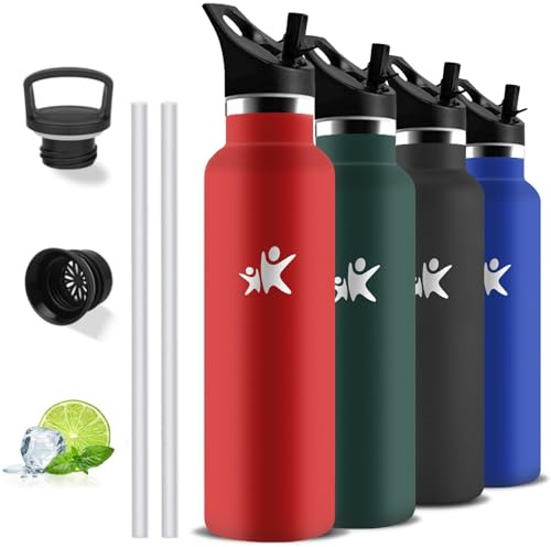 Bouteille Isotherme 1l, Anti Fuite, Gourde Paille Adulte, Acier Inoxydable 18/8, Bouteille Inox, 24h Froid & 12h Chaud, Bouteille Isotherme, Bouteille d'eau pour Randonnée, Yoga, Camping, Aptitude