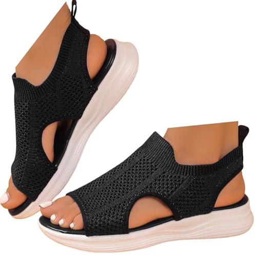 Sandals for Women Orthopedic, Sandals with Arch Support Summer Slip on Ladies Wedge Slingback Walking Slip on Platform Shoes Casual Beach Slingback Comfy Washable Slide Sport Shoes