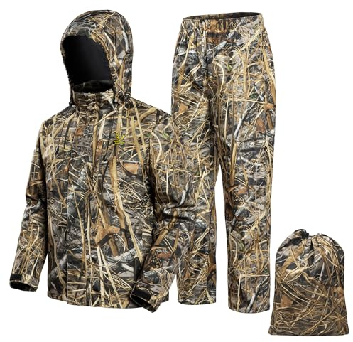 VOTAGOO Hunting Rain Suit Jacket and Pants Lightweight Raincoat Waterproof Rainwear For Men (Camo Reed, X-Large)