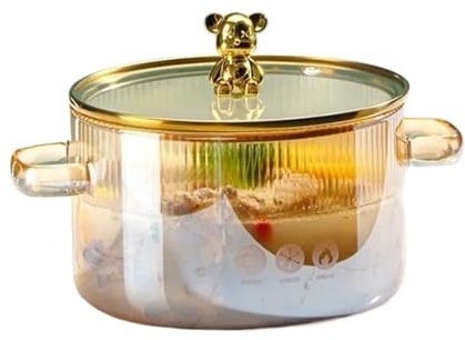 Marmite Chaudière à soupe en verre, poêle de cuisson avec couvercle, casserole en verre résistante à la chaleur, amphore et nouilles, casserole de cuisine(Yellow)