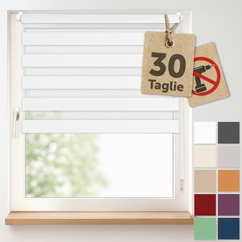 Blumtal Tenda a rullo doppia Klemmfix senza forare 55x130 cm – Tende regolabili per finestre senza fori – Tende interne facili da installare – Persiane a rullo - Bianco