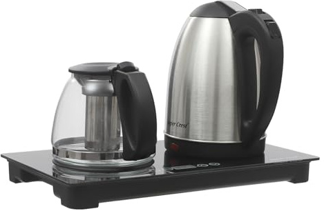 Automatischer Teezubereiter Diameter 14cm&13cm Elektrische Teestation 2L&1L Edelstahl Wasserkocher 1500W Teeautomat mit Touchdisplay & Temperaturkontrolle, Glas Wasserkocher für Familie, Büro Geschenk