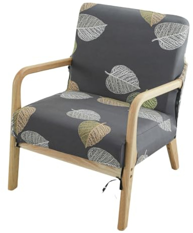 Highdi Funda de Sillón de Spandex Suave y Elástica con Estampado Floral, Funda para Butaca de Salon Protectora de Sillón con Brazo de Madera Antideslizante con Cremallera (Gris,2 plazas)