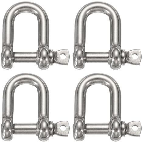 sourcing map 4 grilletes de arco de acero inoxidable, 17 mm, en forma de D, grilletes de tornillo grandes para barco, velero, cadena, cierre de aparejo, joyería de paracaídas, aparejos marinos, tono