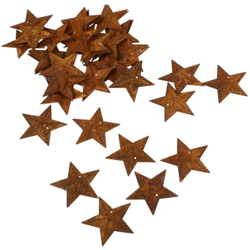MUELODSIC 30 Stück Kleine Metall-Scheunensterne 1.77 Zoll Vintage Rostige Weihnachtssterne Mit Loch Für DIY Bastelarbeiten Halloween Wohnaccessoires