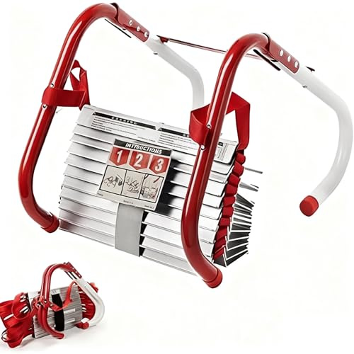 Escalera De Incendios Portátil De Seguridad Para Emergencias 2-4 Pisos Para Adultos Y Niños Con Peldaños Antideslizantes Escalones Anchos Y Soporte Central En V Para Ventanas Y Balcones 7.5M/24FT