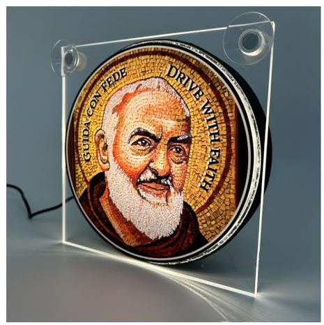 Direct Trade Service Padre Pio, LED-Leuchtkasten, 17 x 17 cm, mit Saugnapfhalterung und USB-Anschluss