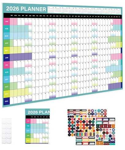 Calendrier mural - 12 mois de janvier à décembre 2026 - Grand planificateur décoratif pour tableau d'affichage familial, enseignant, bureau, école, atelier, rendez-vous, vacances