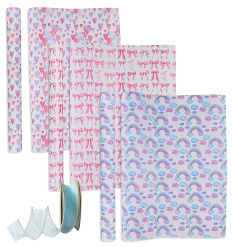Culinavog 3 rullar presentpapper födelsedag, rosa födelsedagspresentpapper, vändbar presentpappersrulle, återvinningsbar presentpappersrulle vuxna för fest, dusch, semester, fest
