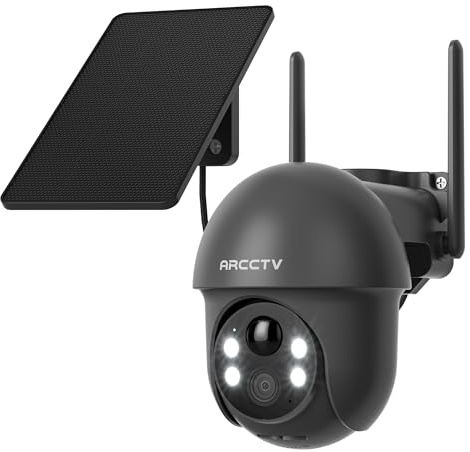 ARCCTV 2,4/5GHz-WLAN Solar Überwachungskamera Aussen 4MP | Dualband-WLAN, Alarm Bei Personenerkennung, 360°PTZ, Nachtsicht in Vollfarbe, Zwei-Wege-Audio, Wasserdicht