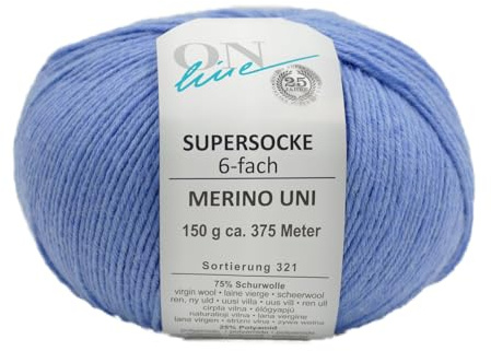 Sockenwolle 6-fädig einfarbig | Online Supersocke 6-fach 321 Merino Uni | dickes Sockengarn mit Merinowolle zum Stricken und Häkeln (5022 blau)
