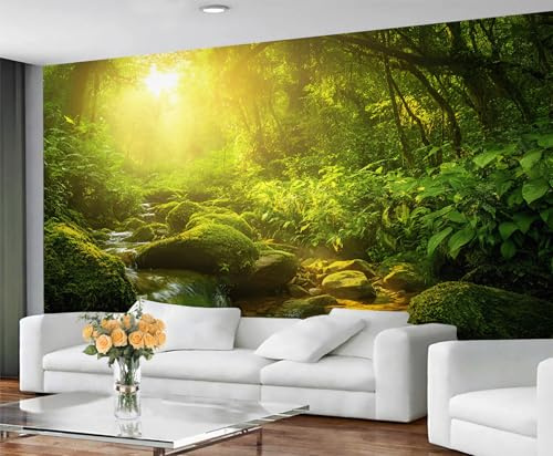 GIVLWF Wald-Tapete, Wandbild, sonniger Wald, Schlafzimmer-Tapete, Naturtapete für Wohnzimmer, nicht selbstklebende Wandbilder und Heimdekoration
