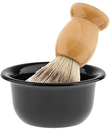 Qianly Set Da Barba Da Uomo con Pennello in Tasso, Ciotola E Tazza in Plastica Nera, Ideale per Saloni di Parrucchieri E