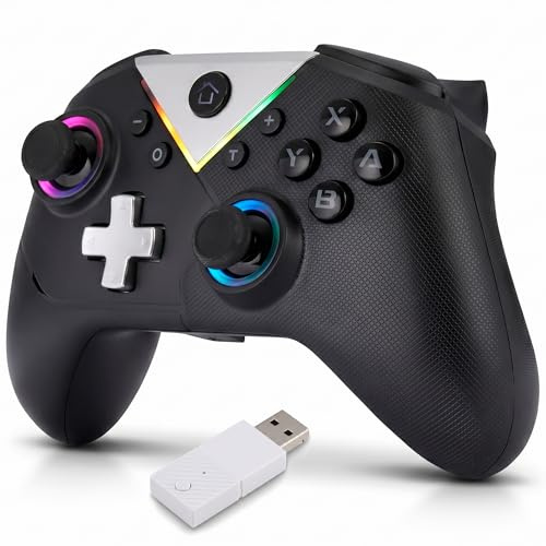 NK Mando Inalámbrico Bluetooth para PC - Compatible con Switch/Smartphone Android y iOS, 2 Botones Macro, Vibración Dual, 6 Ejes, Luces LED, Color Negro (Negro)