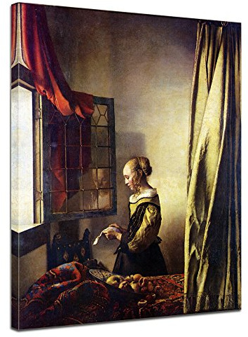 Bilderdepot24 Bild auf Leinwand | Jan Vermeer - Briefleserin am offenen Fenster in 40x50 cm als Wandbild | Wand-deko Dekoration Wohnung alte Meister | NEU-180209-40x50-bao