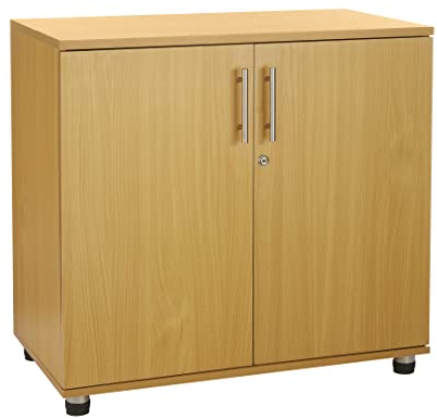 Credenza da ufficio in faggio, altezza scrivania, libreria a 2 ante con serratura, altezza 75 cm, estensione per scrivania