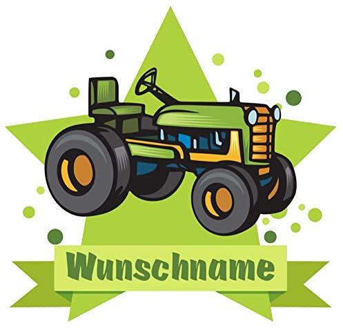 Samunshi® Alter Trecker Wandtattoo Türschild mit Name personalisierbar Kinderzimmer Türaufkleber Baby Wandaufkleber - 80x69cm mehrfarbig
