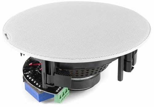 Power Dynamics FCS6 Einbaulautsprecher Deckenlautsprecher Low Profile 100 Volt, 8 Ohm 120 Watt, Flache Deckeneinbaulautsprecher, 100 V Systemlautsprecher, 6,5 Zoll Einbau Lautsprecher, Weiß