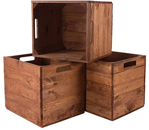 3x Vintage-Möbel Holzkiste für Kallax Regale 33cm x 37,5cm x 32,5cm Einsatzkiste Weinkisten als Küchen- und Badregal