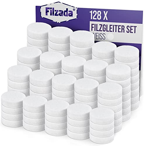 Filzada® 128x Almohadillas de Fieltro Adhesivo - Ø 20 mm (Redondo) - Blanco - Deslizantes Profesionales para Muebles de Fieltro con adhesión Ideal
