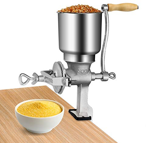 Manual Coffee Grinder with Wood Handle - Adjustable Grain Mill for Corn, Herbs, Wheat