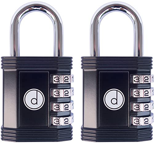 Padlock 4 Digit Combination Lock - for Gym School Locker, Outdoor Gate, Shed, Fence, and Storage - Weatherproof Metal - Keyless, Easy to Set, Resettable (Black, 2 Pack)