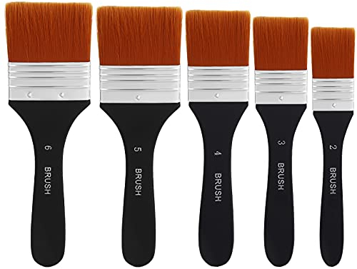 metagio Pennello piatto, 5 pezzi, acquerello, acrilico, pennello per pittura a olio, pennello professionale di alta qualità, set di pennelli per pittura a olio (20/30/40/50/60 mm)