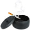 Andiker Cenicero grande con tapa de metal, antideslizante, resistente al viento, cenicero de acero inoxidable para cigarrillos, cenicero de mesa negro para el hogar, la oficina y el interior