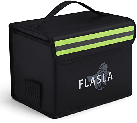 FLASLD Borsa Lipo a prova di fuoco antideflagrante – 22 x 17 x 15 cm con esclusiva porta di ricarica – Riflettente per trovare velocemente di notte – Grande capienza Lipo Battery Storage Guard