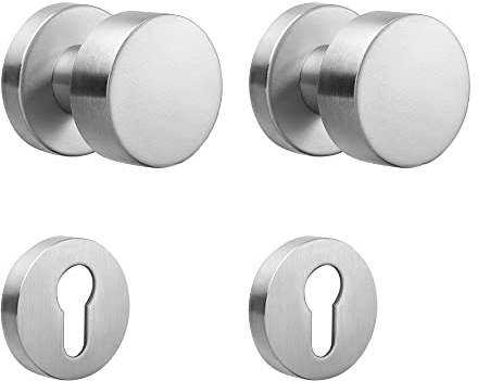 ck-türbeschläge 1 Paar drehbare Knäufe | V2A Edelstahl matt | inkl. PZ-Rosetten | für Innen- und Außenbereich (Zylindrischer Knauf)