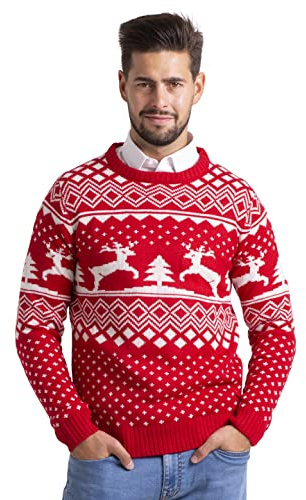 BlauerHafen Juljumper för män, långa ärmar, stickad rund hals, crew, jul, jultröja, Rot, L