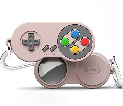 elago W5 Case with Keychain for Apple AirTag 2 & 1 | Classic Handheld Gaming Console Design (Track Dogs, Keys, Backpacks, Purses) [Tracking Device Not Included] (Sand Pink)
