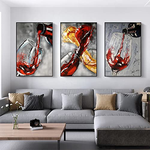 GVOZI Quadro Su Tela Per La Decorazione Della Cucina Bicchiere Di Vino Rosso Immagine Su Tela Stampe D'Arte Da Parete Vintage Dipinti Per Camera Da Letto Poster Senza Cornice Sul Muro 40x50cm