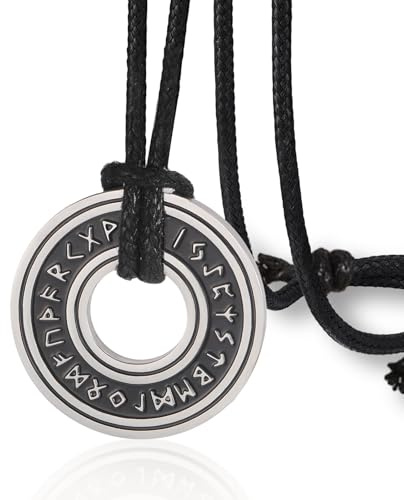 Collar vintage de runas vikingas nórdicas, corsario rúnico élder Futhark anillo círculo talismán colgante cadena de cuero, joyería de regalo vikinga para hombres y mujeres