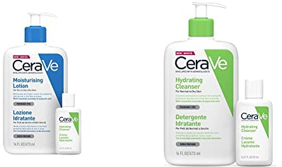 CeraVe Lozione Idratante Viso e Corpo per Pelle Secca, 473ml + Travel Size Detergente Idratante 20ml & Detergente Idratante Viso e Corpo, 473ml + Travel Size Detergente Idratante, 20ml