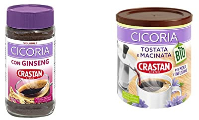 Crastan Cicoria & Ginseng Solubile - 6 vasetti da 100 gr & Cicoria Tostata e Macinata per moka/infusione – 1 Barattolo da 350 gr