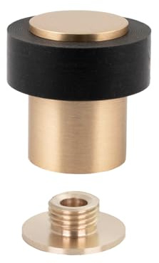 EVI Herrajes | Türstopper aus Messing - Matt Finish | Ø24x35mm | Gewindebasis | Schwarz Natursilikonkautschuk| inkl. Schraube + Klemmdübel | I-191