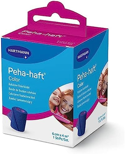 Peha-haft Color - Nastro di fissaggio coeso di colore blu, facile da applicare, non aderisce alla pelle, lascia respirare la pelle, 6 cm x 4 m, 1 unità