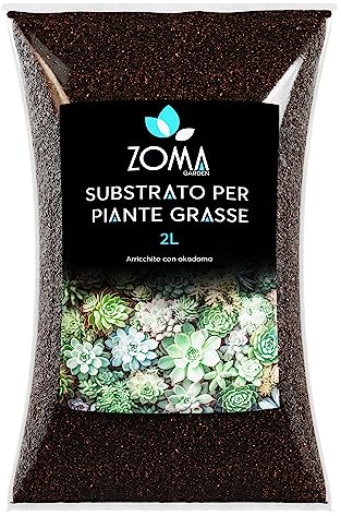 ZOMAGARDEN Terriccio per tutte le piante Grasse Professionale - Formulato per Prevenire Ristagni Idrici e Fornire Nutrienti Essenziali - Contiene Akadama (2L)