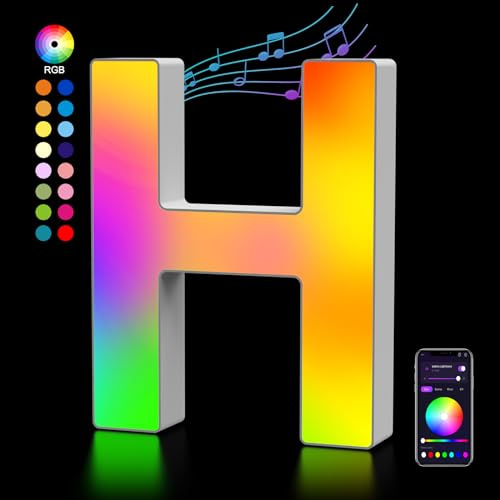 LED Buchstaben Lichter Alphabet, Led Leuchtbuchstabe Farblich Veränderbar mit USB-Netzteil, APP-Kontrolle, Dimmbar, Dekoration für Geburtstag Weihnachten Hochzeit Party Valentinstag - Buchstaben H