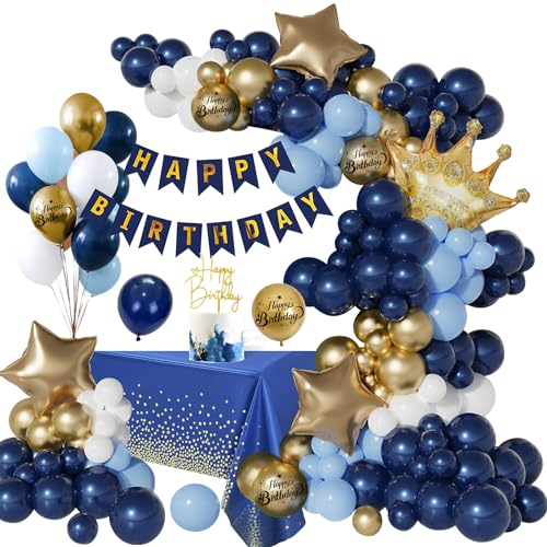 Birthday Decorations Navy Blue Gold Balloon, Happy Birthday Banner Garland Balloons Navy Blue Gold Decor, for Anniversary Party Decorations