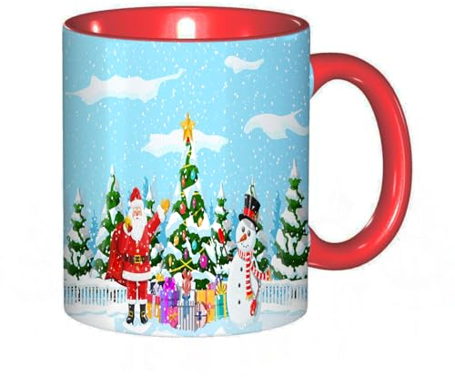 Tasses à café amusantes,Fond de Noël. Guirlandes d'arbre de Noël boules coffrets cadeaux père Noël et bonhomme de nei,Tasse à thé humoristique pour femme – Tasse à café unique – Cadeau d'anniversaire