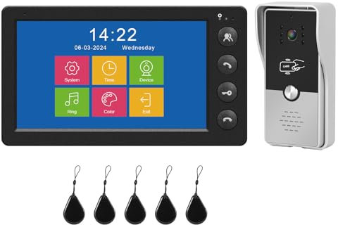 Karmen Sistema di videocitofono, schermo interno da 7 pollici, campanello esterno con cavo, segnale analogico 1000TVL, sblocco RFID