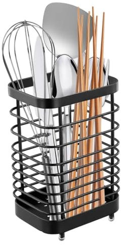 KOMUNJ Besteckhalter, Löffelregal aus Edelstahl,Küchenutensilienhalter Metall, Rostfrei, Besteckkorb Klein zum Organisieren von Schubladen Arbeitsplatten，Schwarz-15cm
