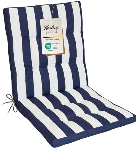 Herlag Niederlehner-Polsterauflage MIA 100x50x5cm - Gestreifte Gartenstuhlauflage - Auflage Blockstreifen für Niedriglehner - Pflegeleichte Easy-Line - Öko Tex 100-1 Polster - Blau-Gestreift