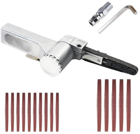 MaxAwe Bandschleifer, Polierwerkzeug Luftbandschleifer Schleifbänder 330x10 mm, Pneumatisches Fingerfeile mit 25 Schleifbändern Schleifen, Einstellbare Geschwindigkeit, max 16000 U/min
