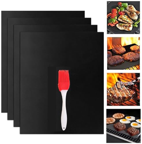 BBQ Griglia Tappetini, Stuoie Barbecue Riutilizzabili, Tappetino Barbecue Resistente al Calore, 4PCS Stuoie Barbecue Antiaderente Grill Mat Riutilizzabili Tappetino da Forno