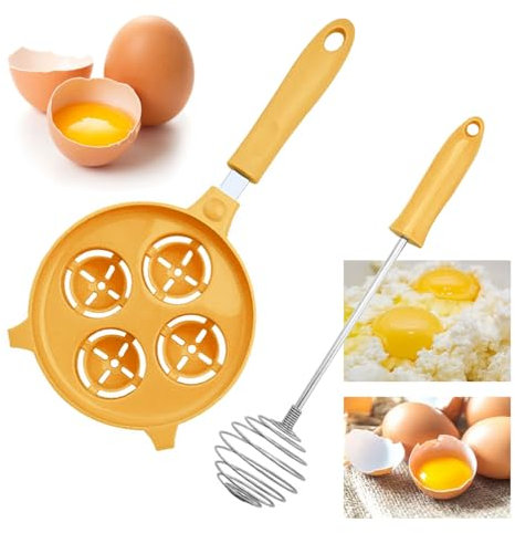Separador de Huevos,Forreen Separador de Yema de Huevo Plástico 4 Células Gran Eficacia Separador Claras Y Yemas con Batidora de Huevos para Cocinas, Panaderías, Restaurantes