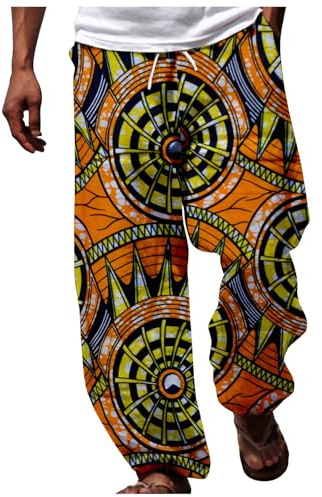 bgyujn Hombres Africanos Dashiki Estilo Tradicional Casual Pantalones Verano Hawaii Vacaciones Ankara Playa Pantalones de Flores Hombres Pantalones de Jogging Casual Pantalones Casual Pantalones de